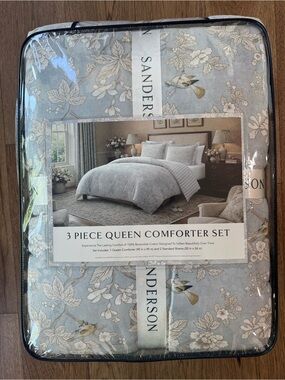 Sanderson Blue Floral Reversible Luxury Cotton Comforter Set - 3 Piece